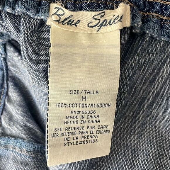 Blue Spice Denim Chambray Smocked Waist Romper M - Picture 8 of 8